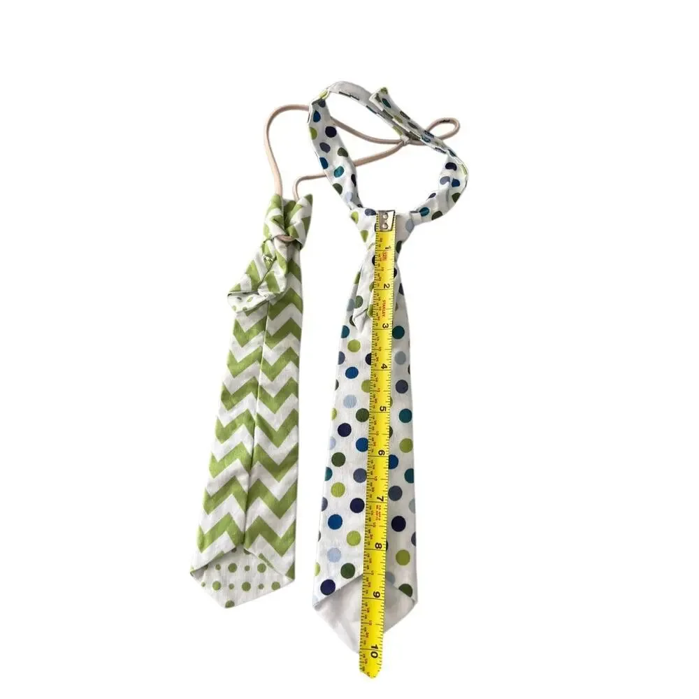Boys Adjustable‎ Neckties Set of 2 Green White Polka Dots Chevron 2-5 Years Old